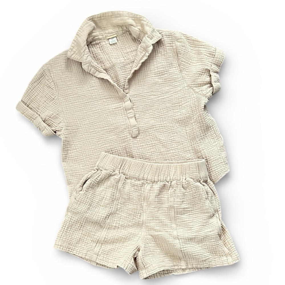 Magaschoni Lounge Set Shorts Top Waffle Organic Cotton Beige Women’s Size Small